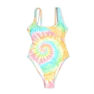 NEW Stoney Clover Tie Dye Classic Scoop Neck One Piece Swimsuit Rainbow Women XS